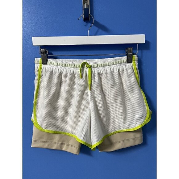 Nike Other - Nike Dri-Fit Tempo Girls 2-In-1 Training Shorts White/Beige Neon Green Accents L